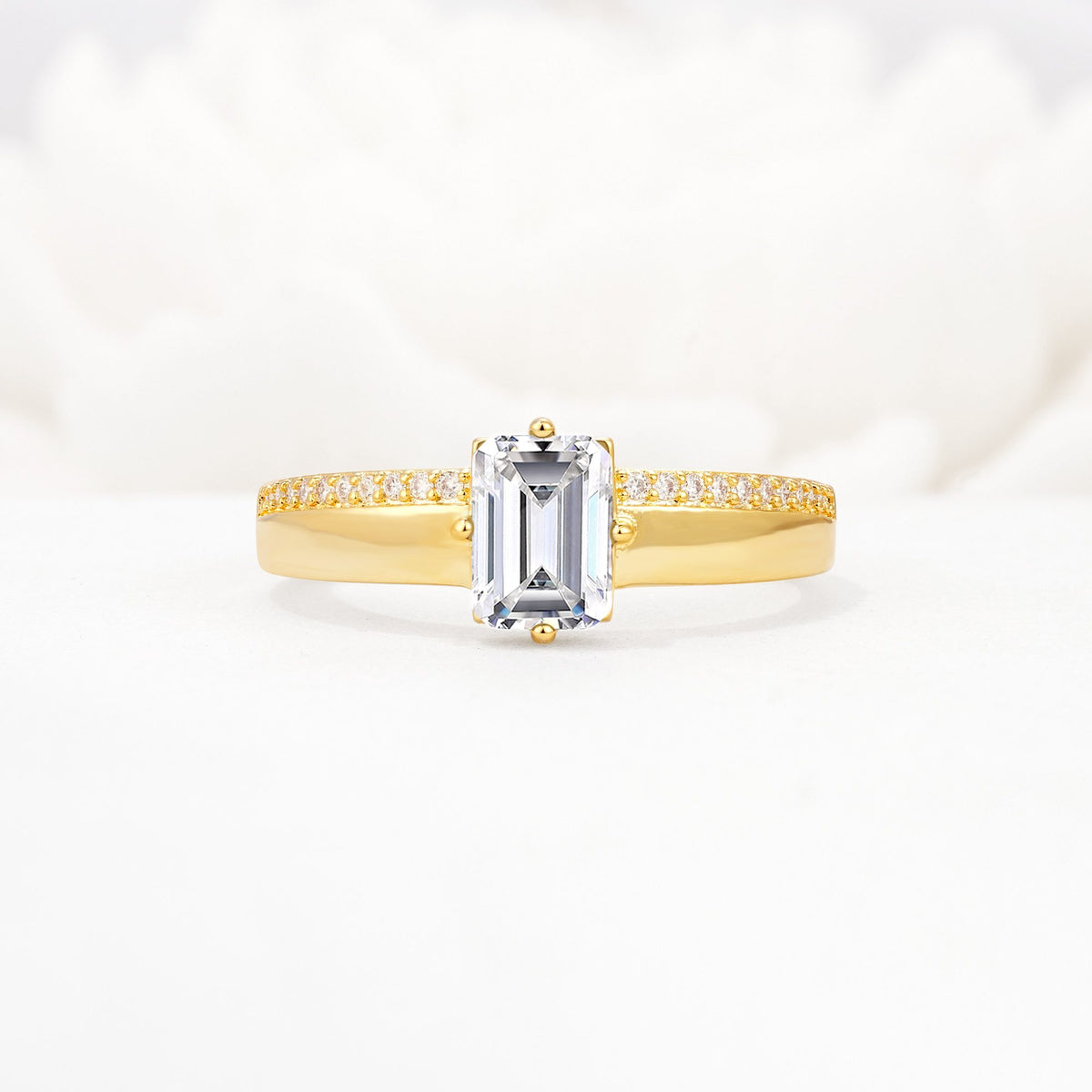 Emerald Cut Lab Diamond Tapered Pavé Solitaire Engagement Ring - Additional view