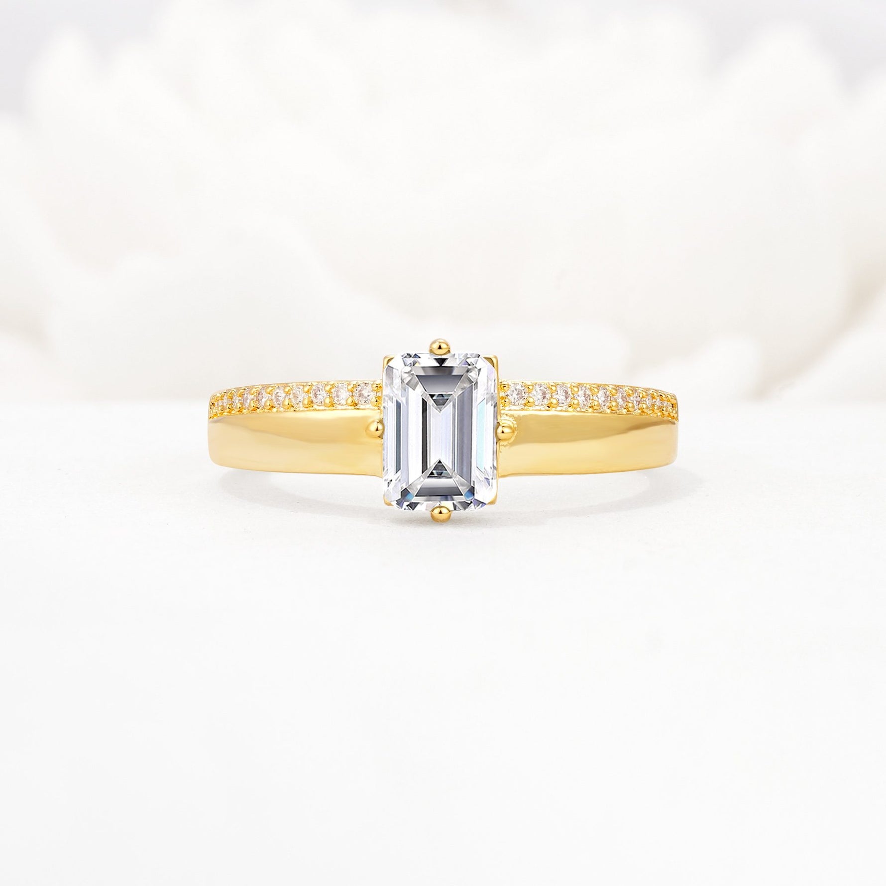 Emerald Cut Lab Diamond Tapered Pavé Solitaire Engagement Ring - Additional view