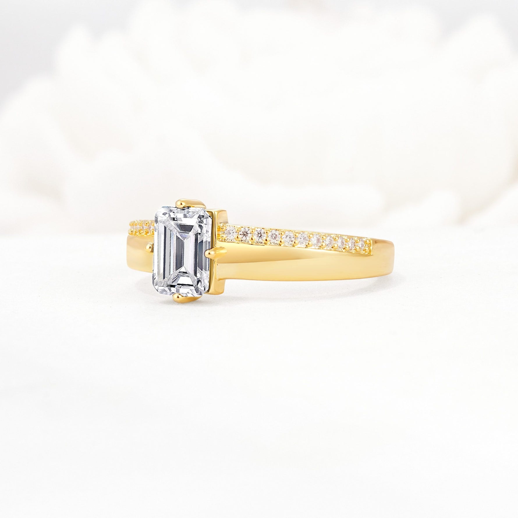 Emerald Cut Lab Diamond Tapered Pavé Solitaire Engagement Ring - Additional view