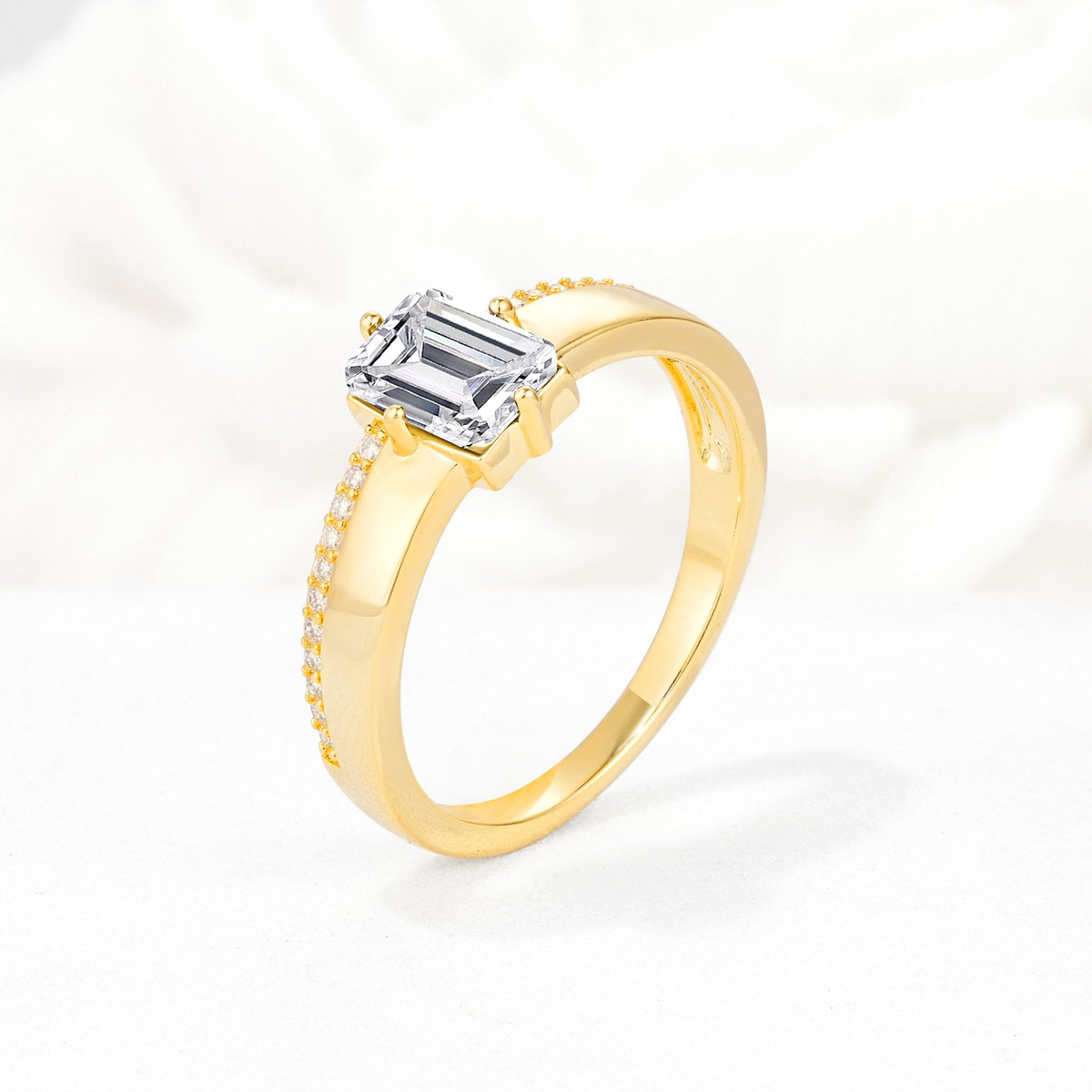 Emerald Cut Lab Diamond Tapered Pavé Solitaire Engagement Ring - Additional view