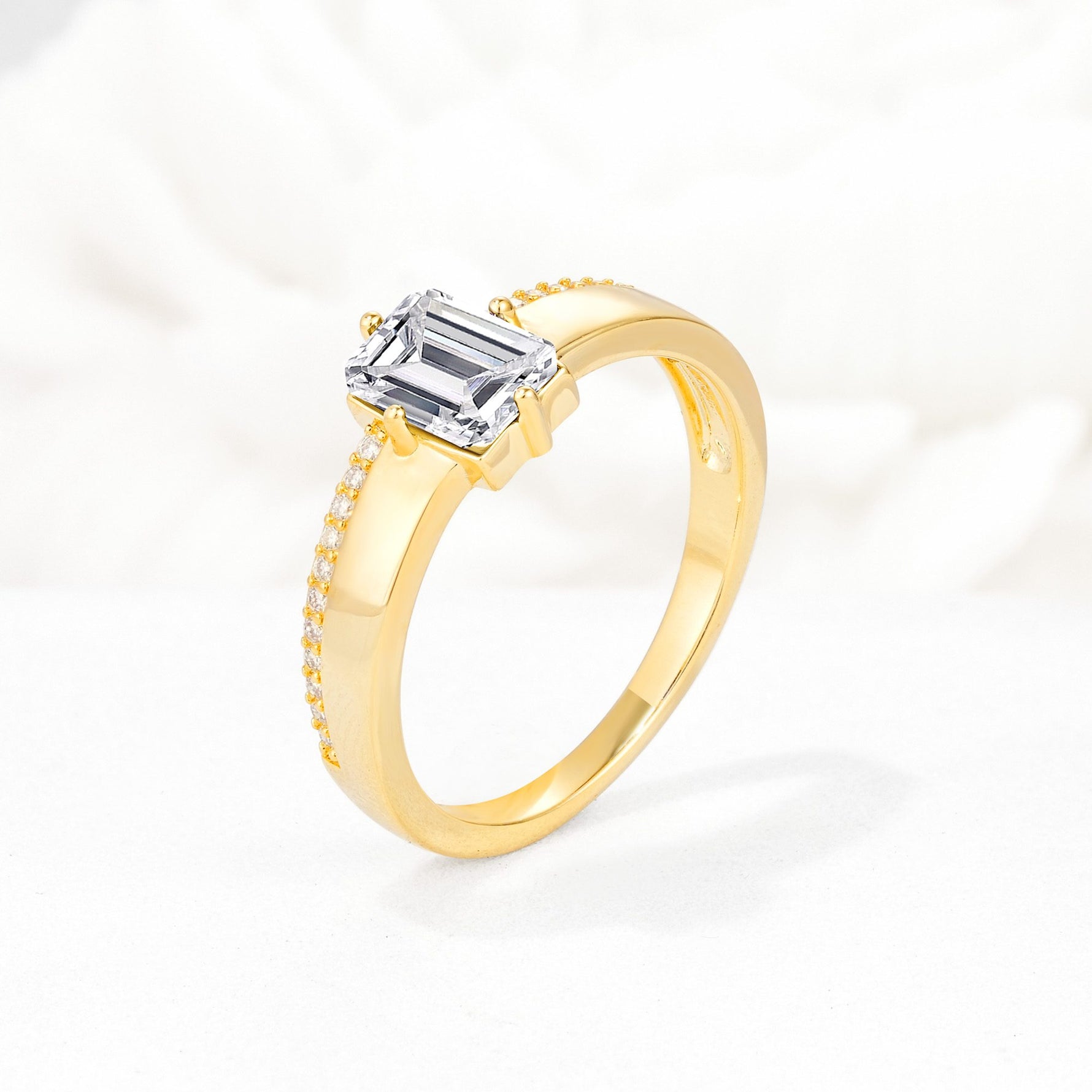 Emerald Cut Lab Diamond Tapered Pavé Solitaire Engagement Ring - Additional view