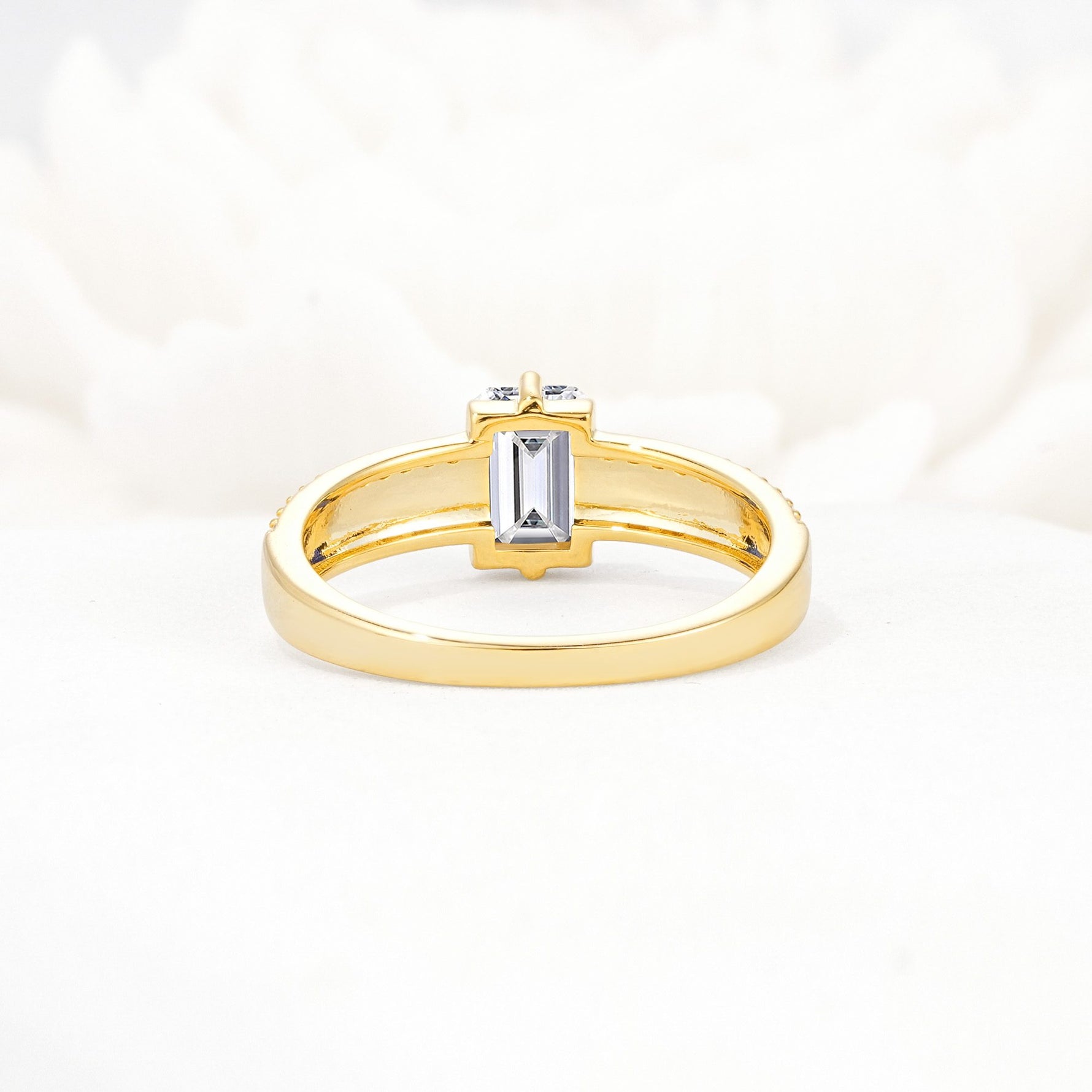Emerald Cut Lab Diamond Tapered Pavé Solitaire Engagement Ring - Additional view
