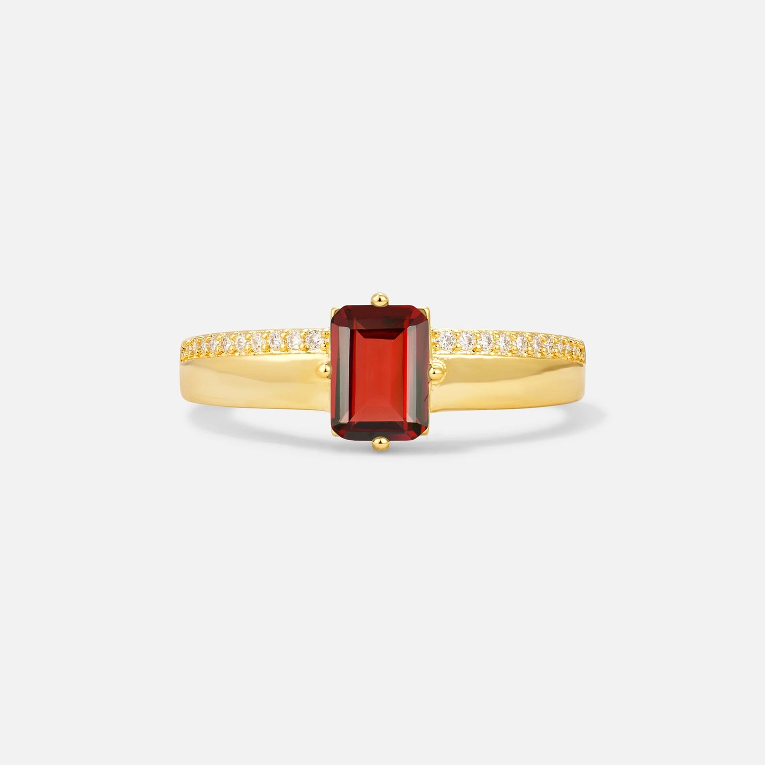 Emerald Cut Garnet Tapered Pavé Solitaire Engagement Ring - Additional view