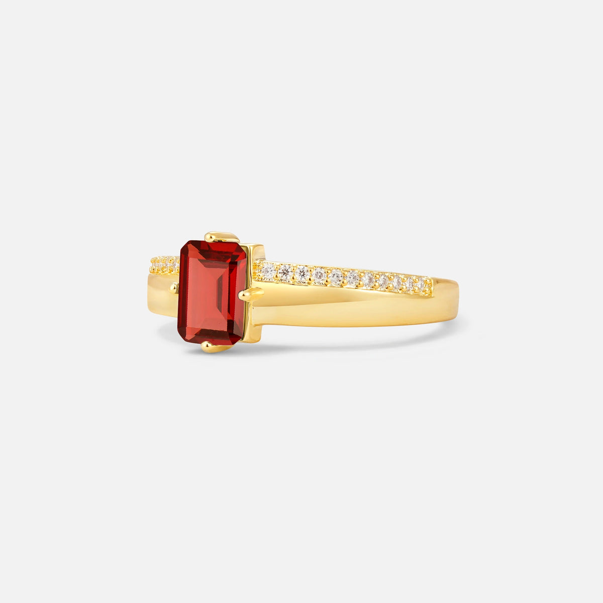 Emerald Cut Garnet Tapered Pavé Solitaire Engagement Ring - Additional view