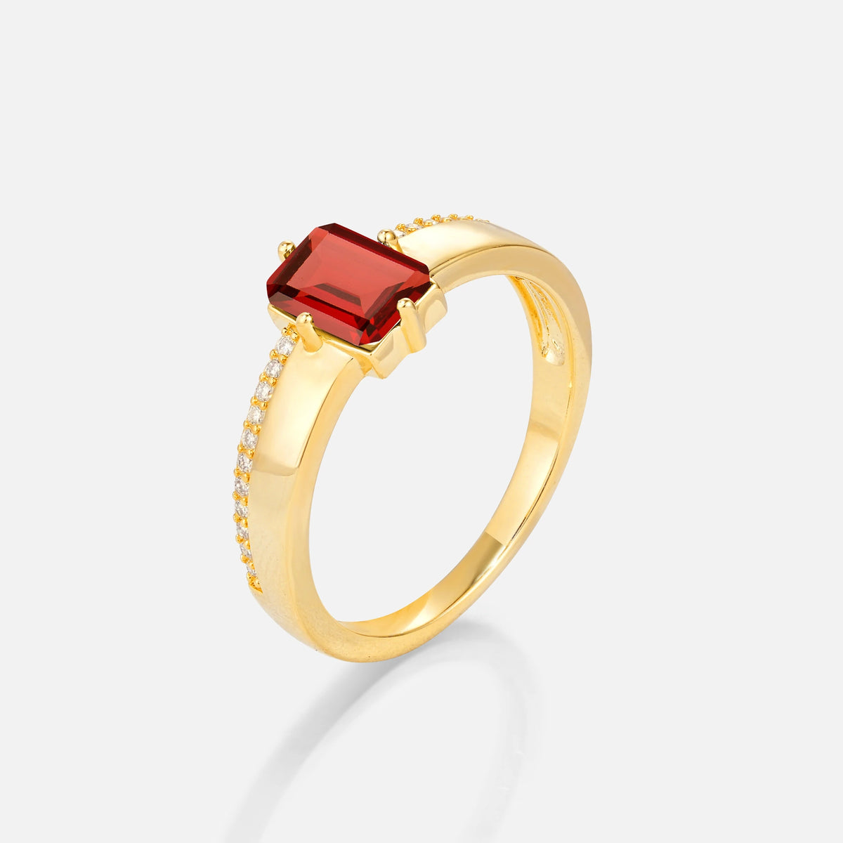 Emerald Cut Garnet Tapered Pavé Solitaire Engagement Ring - Additional view
