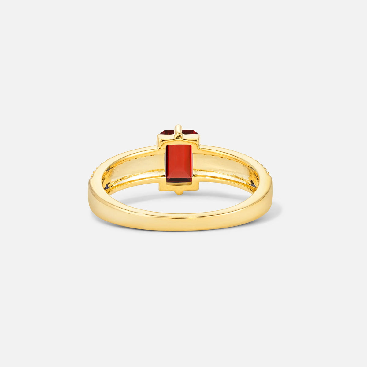 Emerald Cut Garnet Tapered Pavé Solitaire Engagement Ring - Additional view