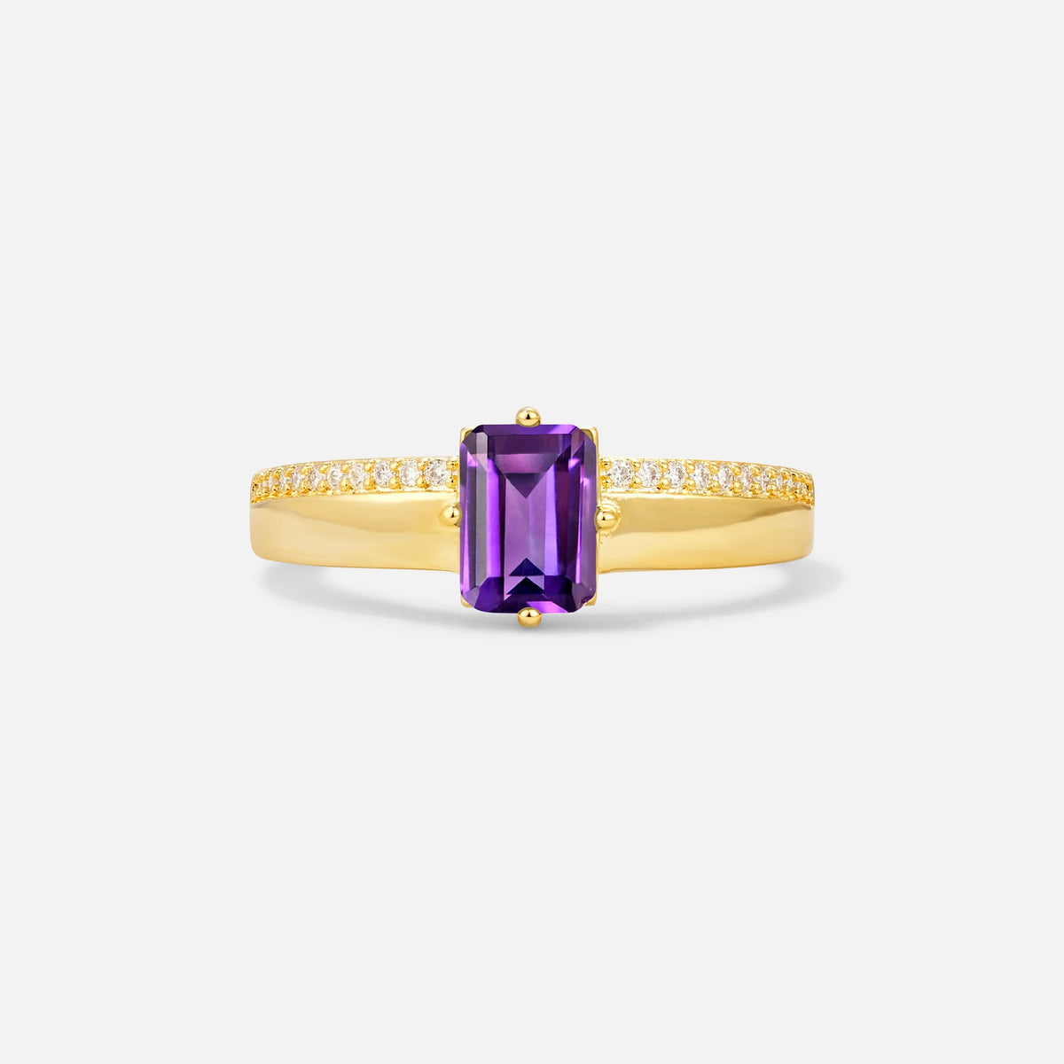 Emerald Cut Amethyst Tapered Pavé Solitaire Engagement Ring - Additional view