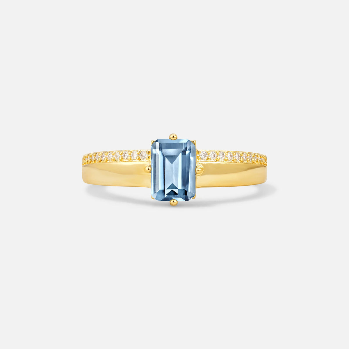 Emerald Cut Aquamarine Tapered Pavé Solitaire Engagement Ring - Additional view