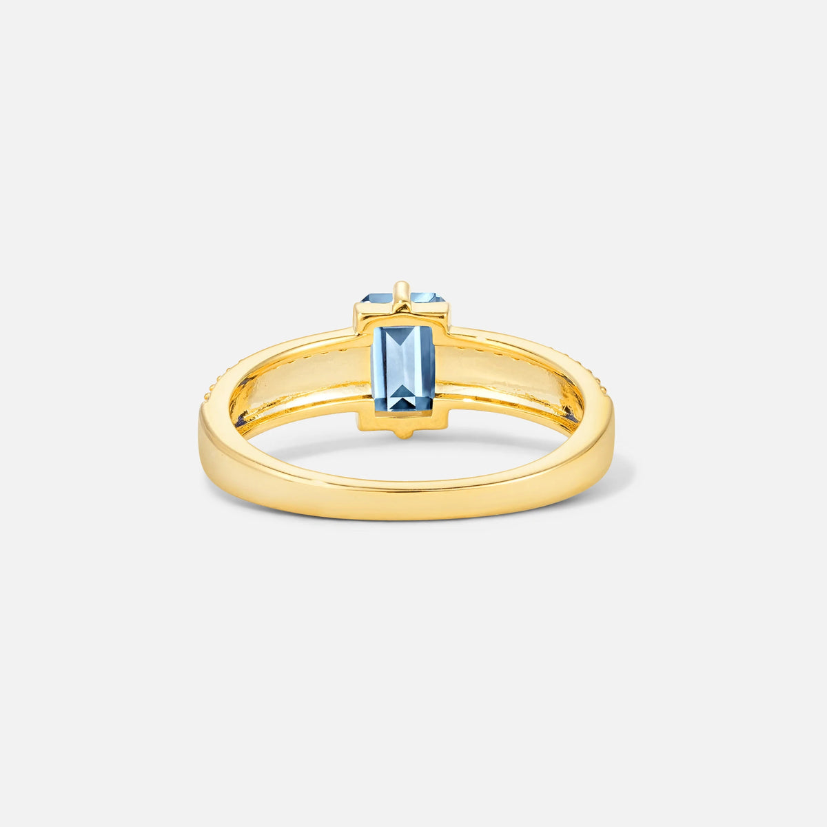 Emerald Cut Aquamarine Tapered Pavé Solitaire Engagement Ring - Additional view