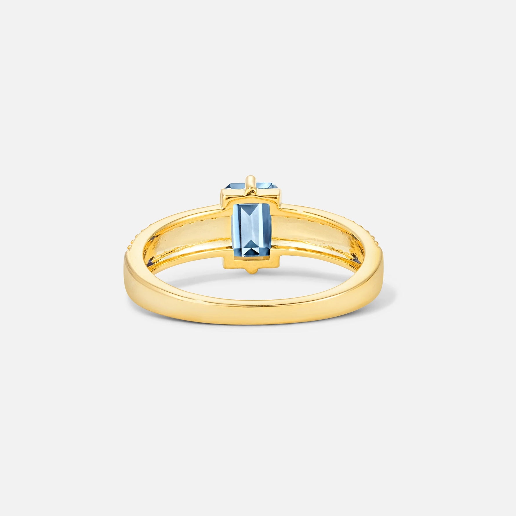 Emerald Cut Aquamarine Tapered Pavé Solitaire Engagement Ring - Additional view