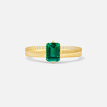 Emerald Cut Emerald Tapered Pavé Solitaire Engagement Ring - Additional view
