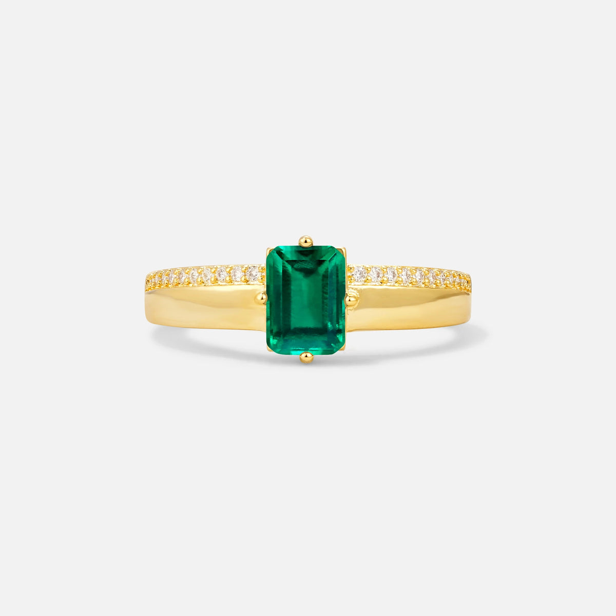 Emerald Cut Emerald Tapered Pavé Solitaire Engagement Ring - Additional view