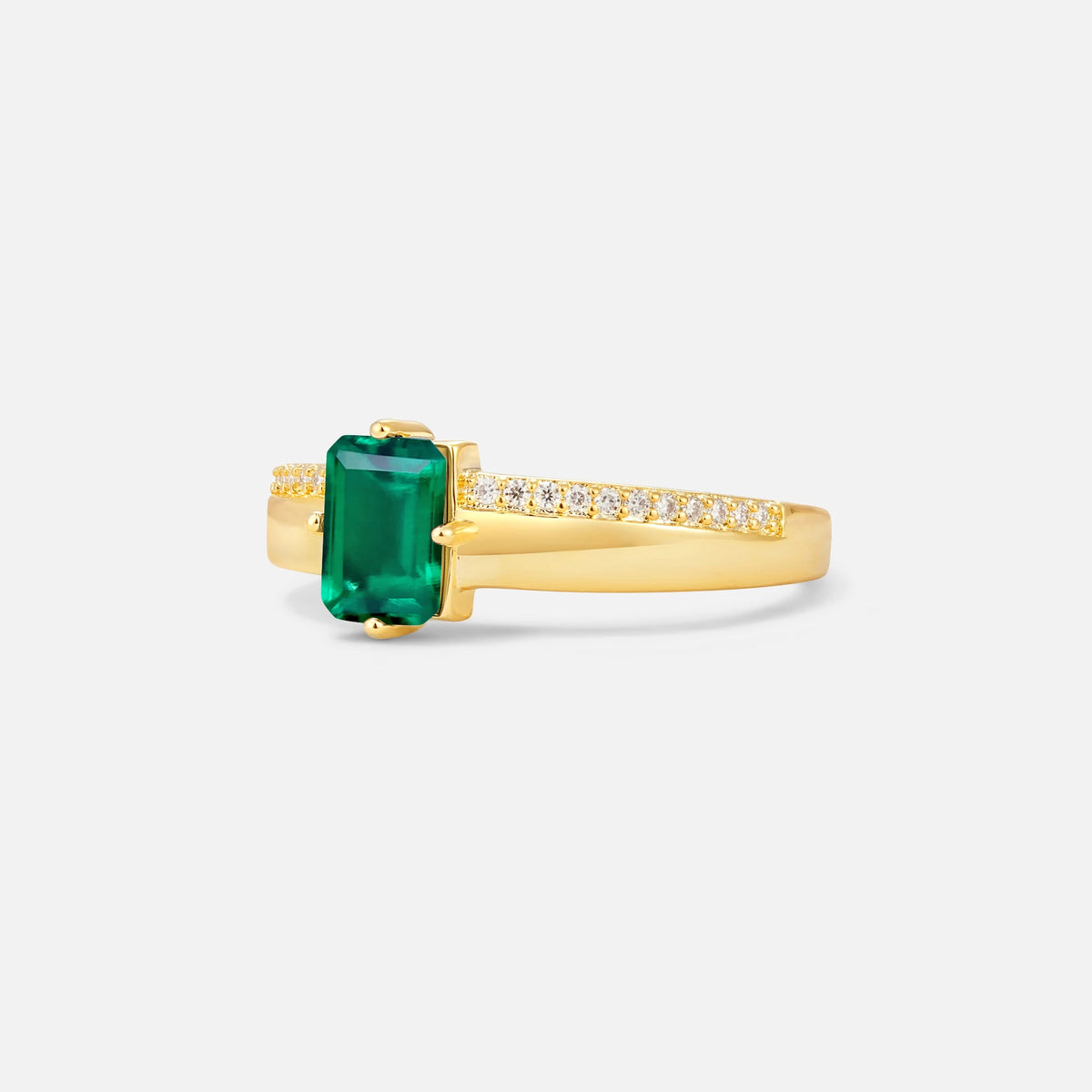 Emerald Cut Emerald Tapered Pavé Solitaire Engagement Ring - Additional view