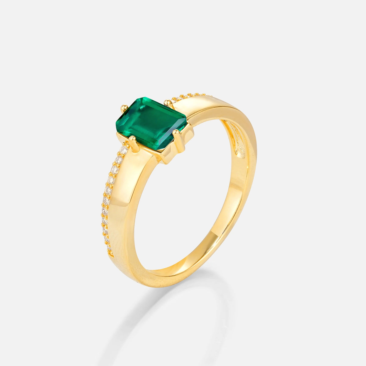 Emerald Cut Emerald Tapered Pavé Solitaire Engagement Ring - Additional view