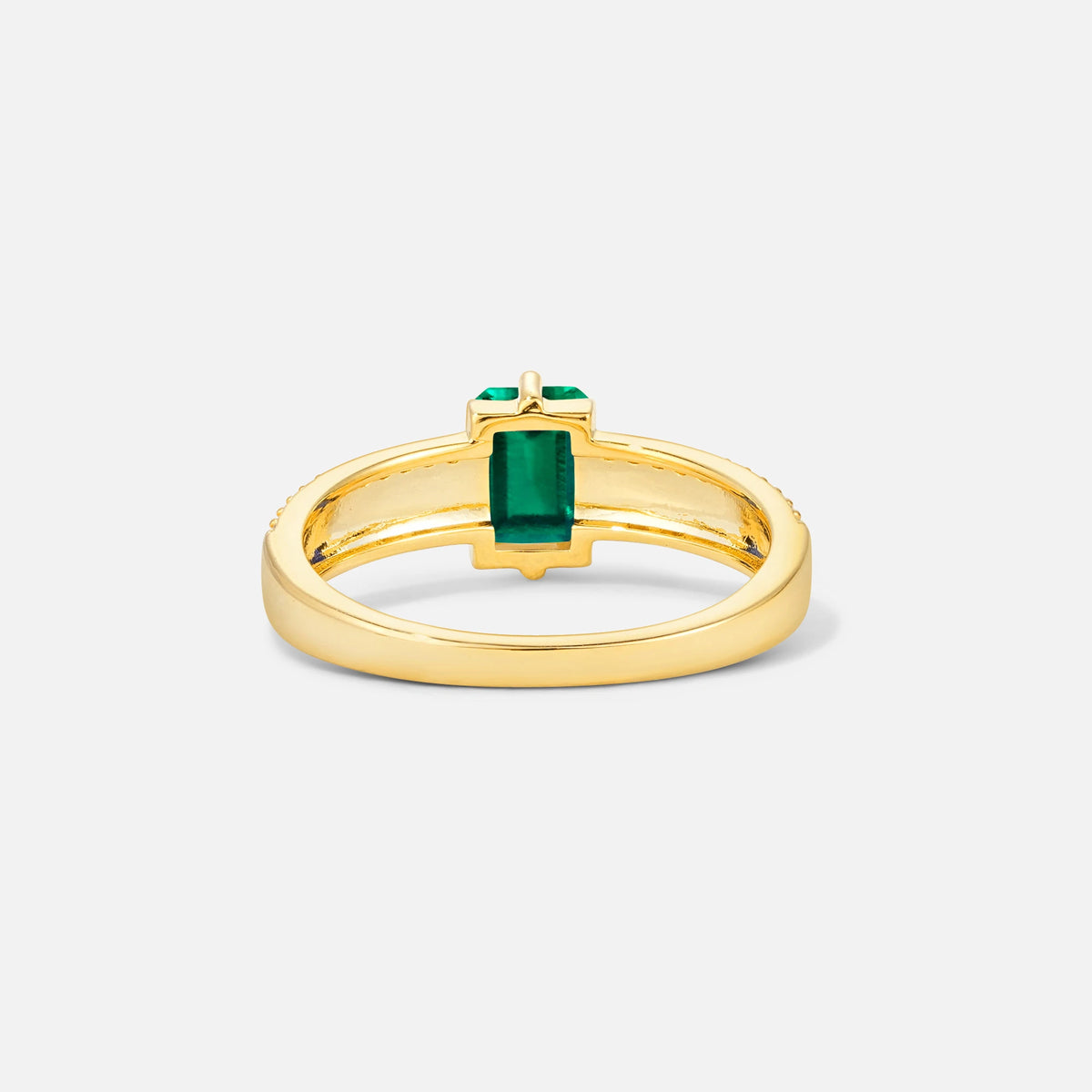 Emerald Cut Emerald Tapered Pavé Solitaire Engagement Ring - Additional view