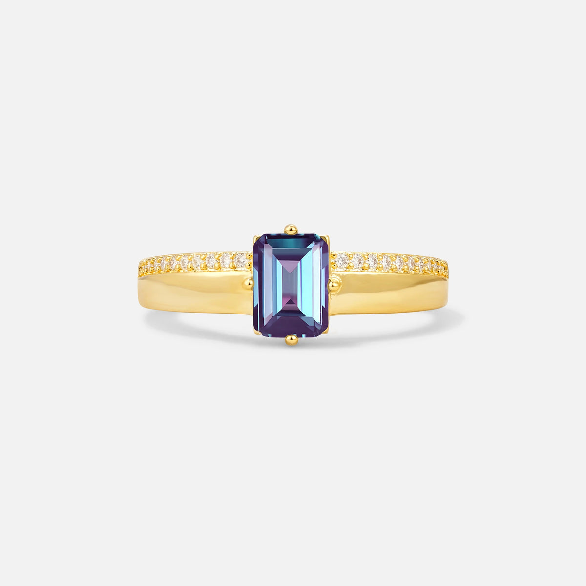 Emerald Cut Alexandrite Tapered Pavé Solitaire Engagement Ring - Additional view