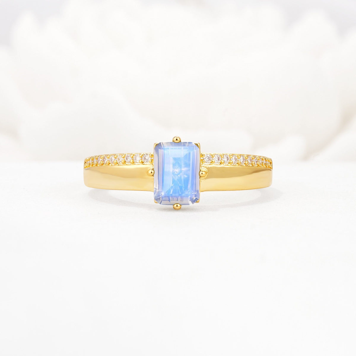 Emerald Cut Moonstone Tapered Pavé Solitaire Engagement Ring - Additional view
