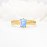 Emerald Cut Moonstone Tapered Pavé Solitaire Engagement Ring - Additional view