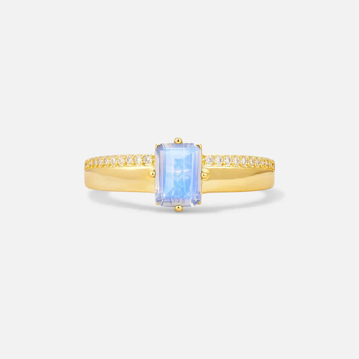 Emerald Cut Moonstone Tapered Pavé Solitaire Engagement Ring - Additional view