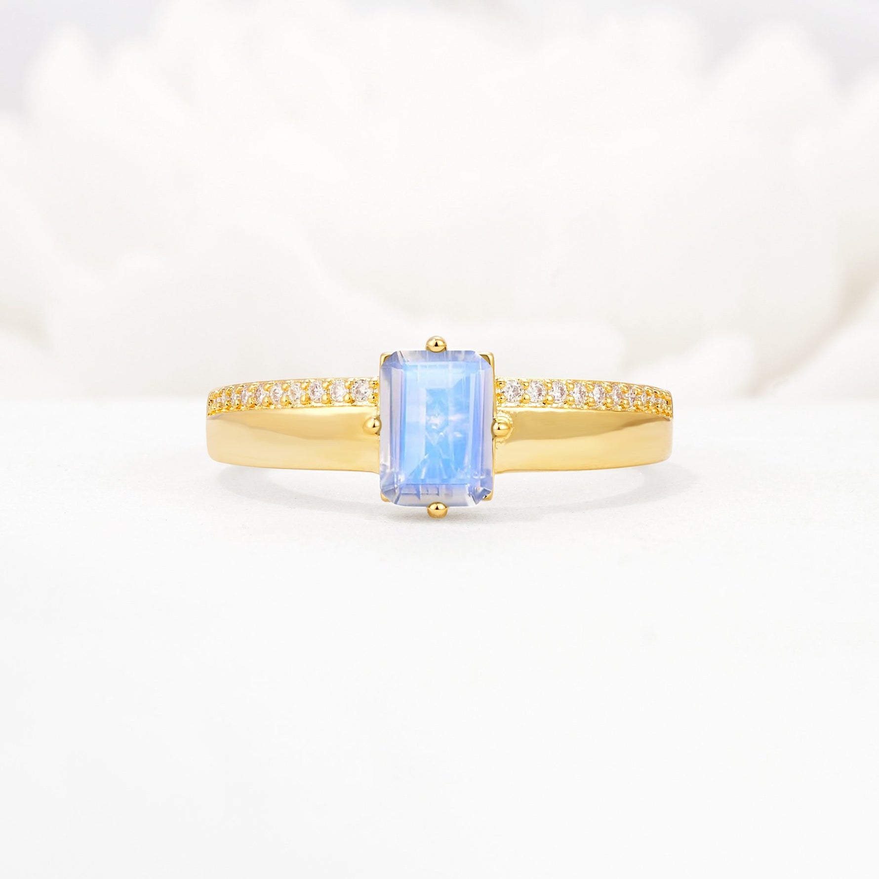 Emerald Cut Moonstone Tapered Pavé Solitaire Engagement Ring - Additional view