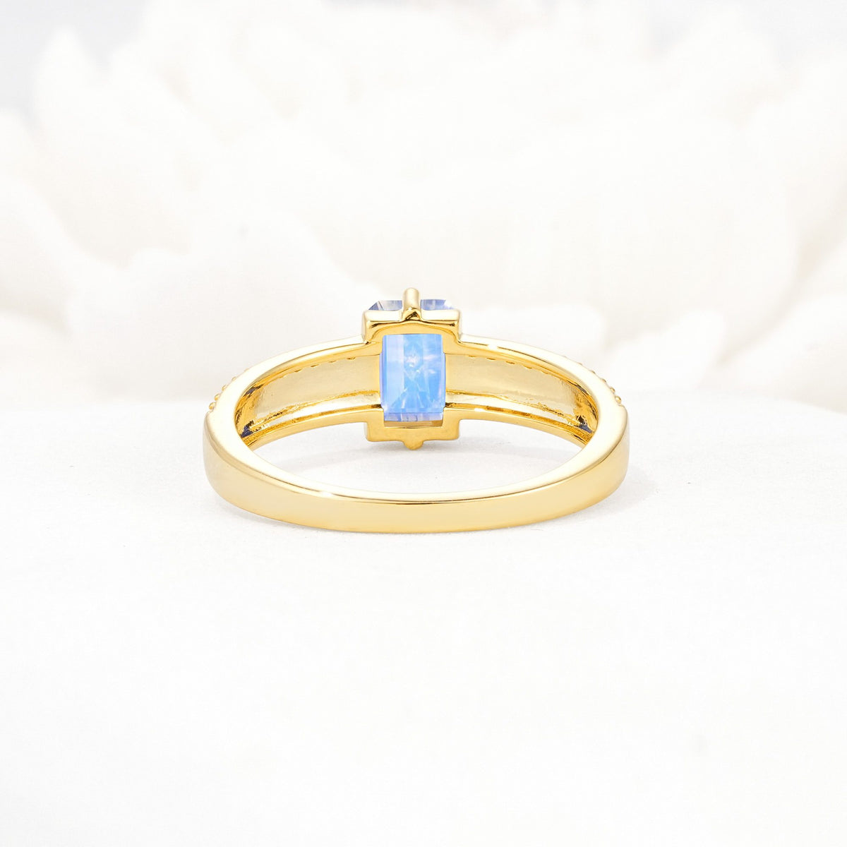 Emerald Cut Moonstone Tapered Pavé Solitaire Engagement Ring - Additional view