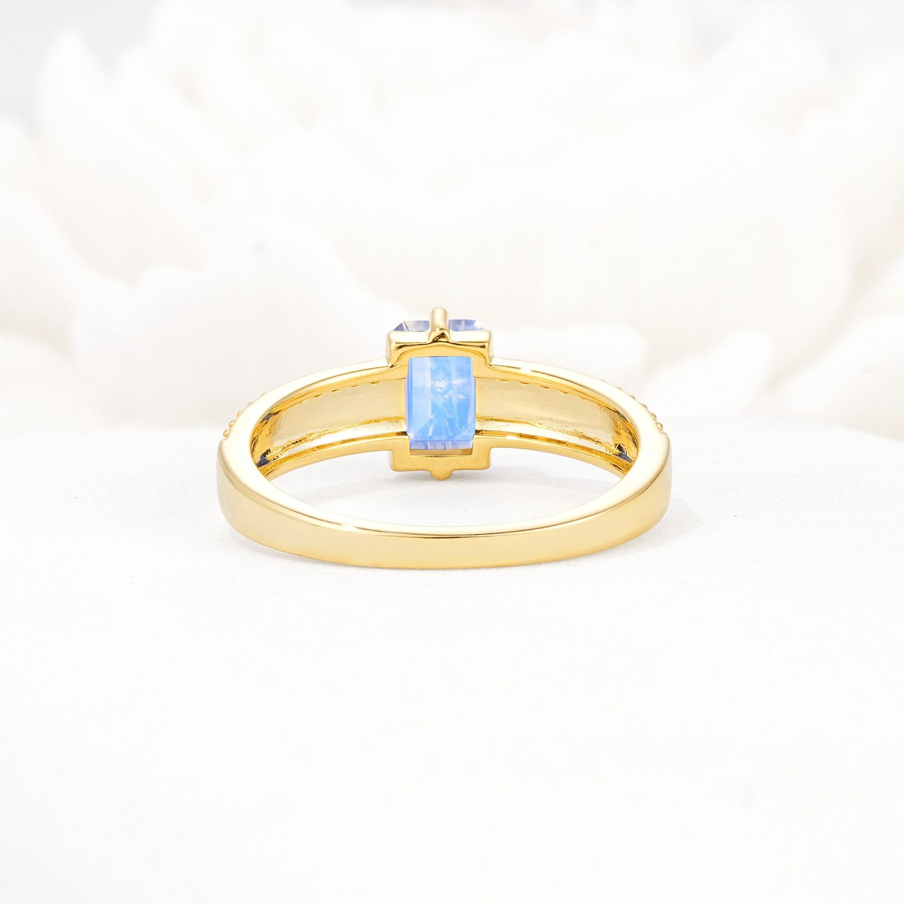 Emerald Cut Moonstone Tapered Pavé Solitaire Engagement Ring - Additional view