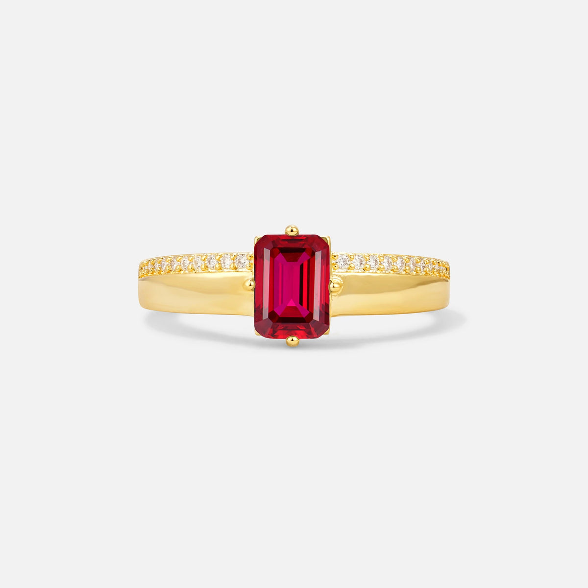 Emerald Cut Ruby Tapered Pavé Solitaire Engagement Ring - Additional view