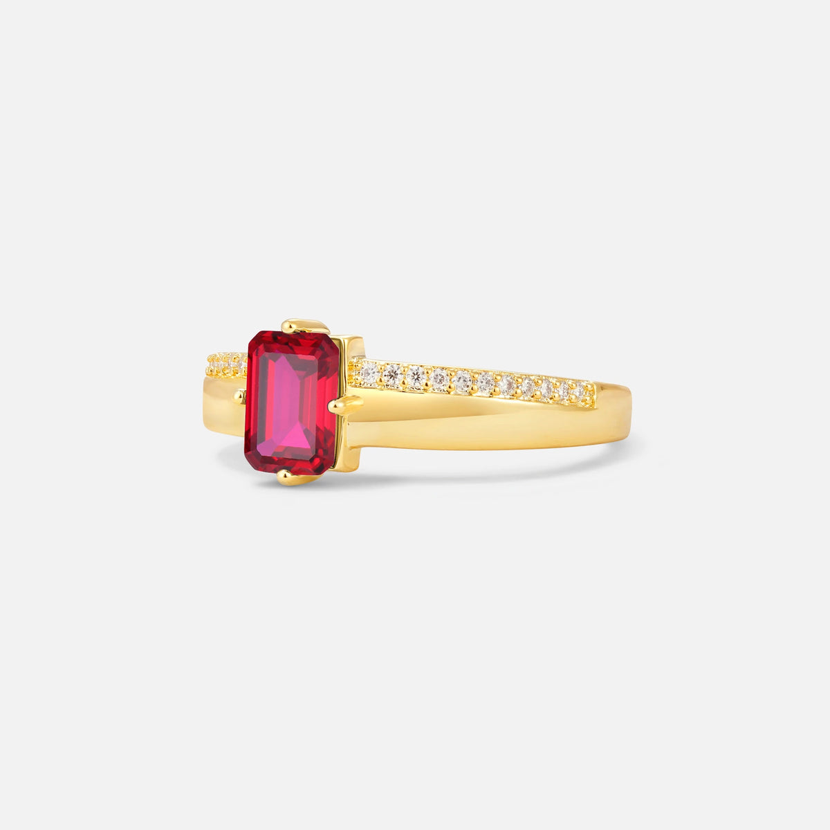 Emerald Cut Ruby Tapered Pavé Solitaire Engagement Ring - Additional view