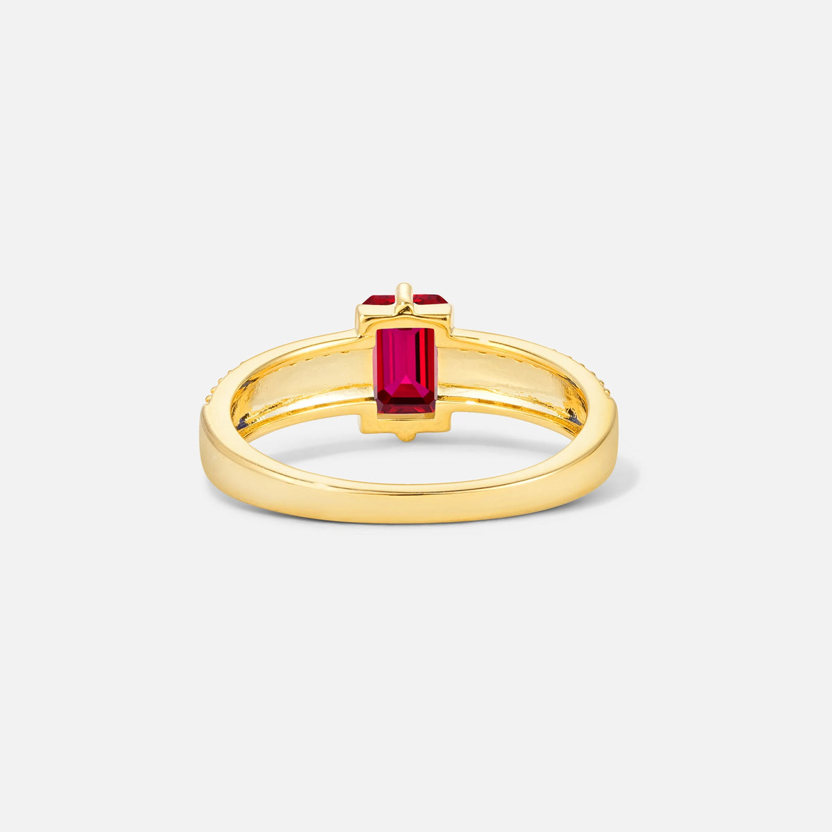 Emerald Cut Ruby Tapered Pavé Solitaire Engagement Ring - Additional view