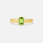Emerald Cut Peridot Tapered Pavé Solitaire Engagement Ring - Additional view