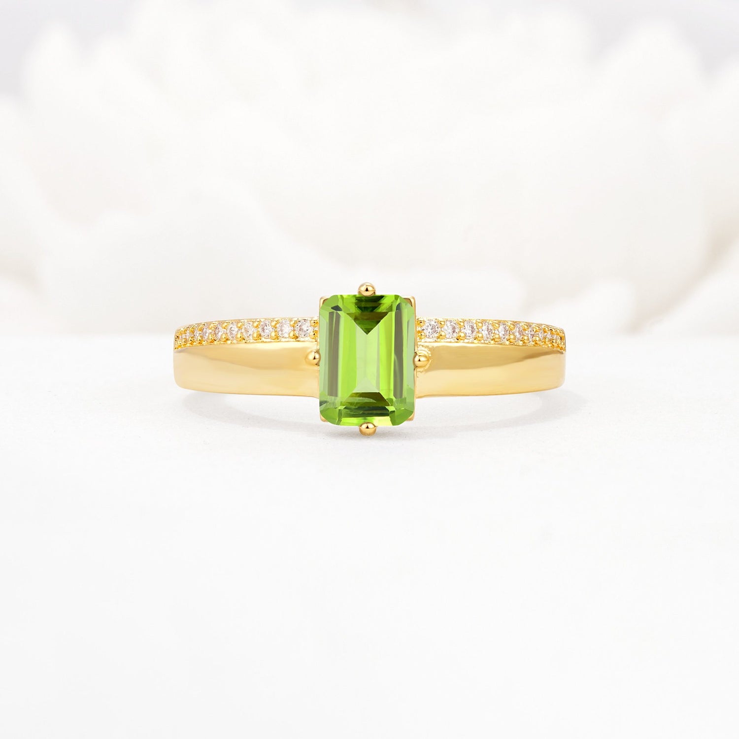 Emerald Cut Peridot Tapered Pavé Solitaire Engagement Ring - Additional view
