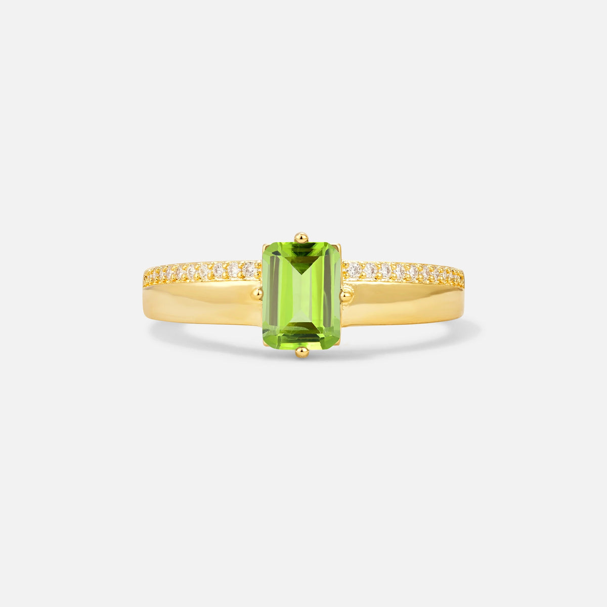 Emerald Cut Peridot Tapered Pavé Solitaire Engagement Ring - Additional view