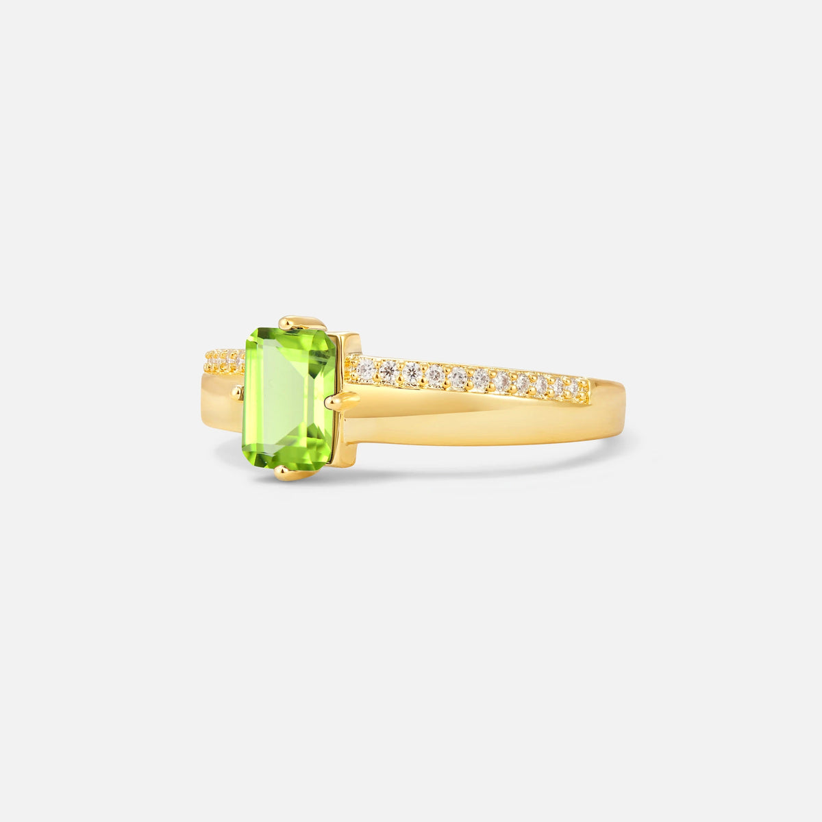 Emerald Cut Peridot Tapered Pavé Solitaire Engagement Ring - Additional view