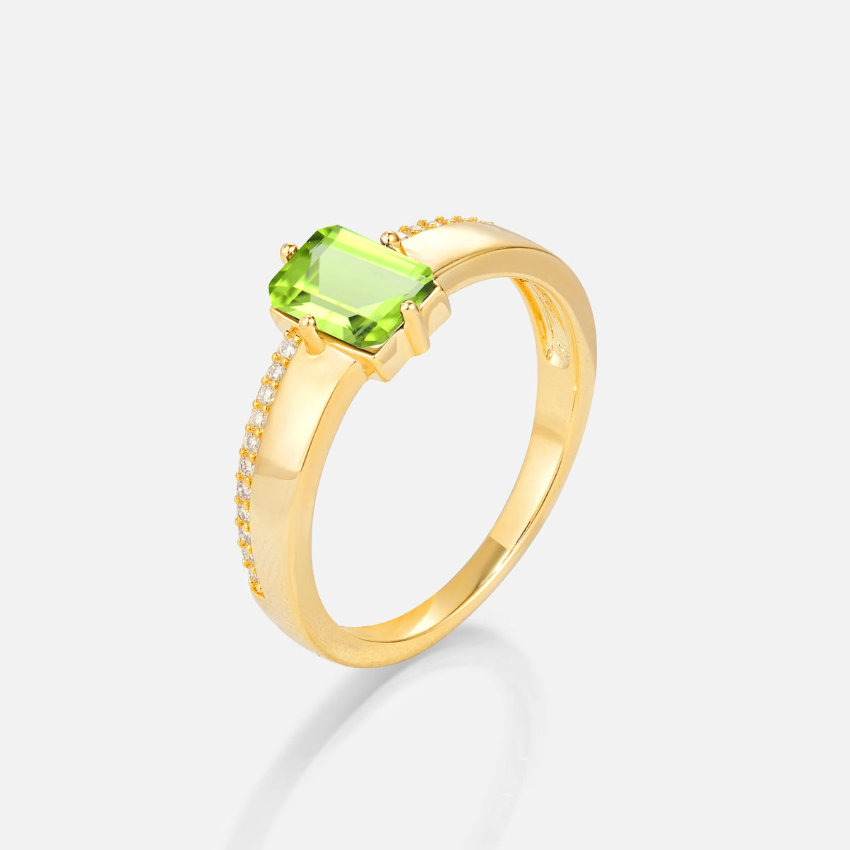 Emerald Cut Peridot Tapered Pavé Solitaire Engagement Ring - Additional view