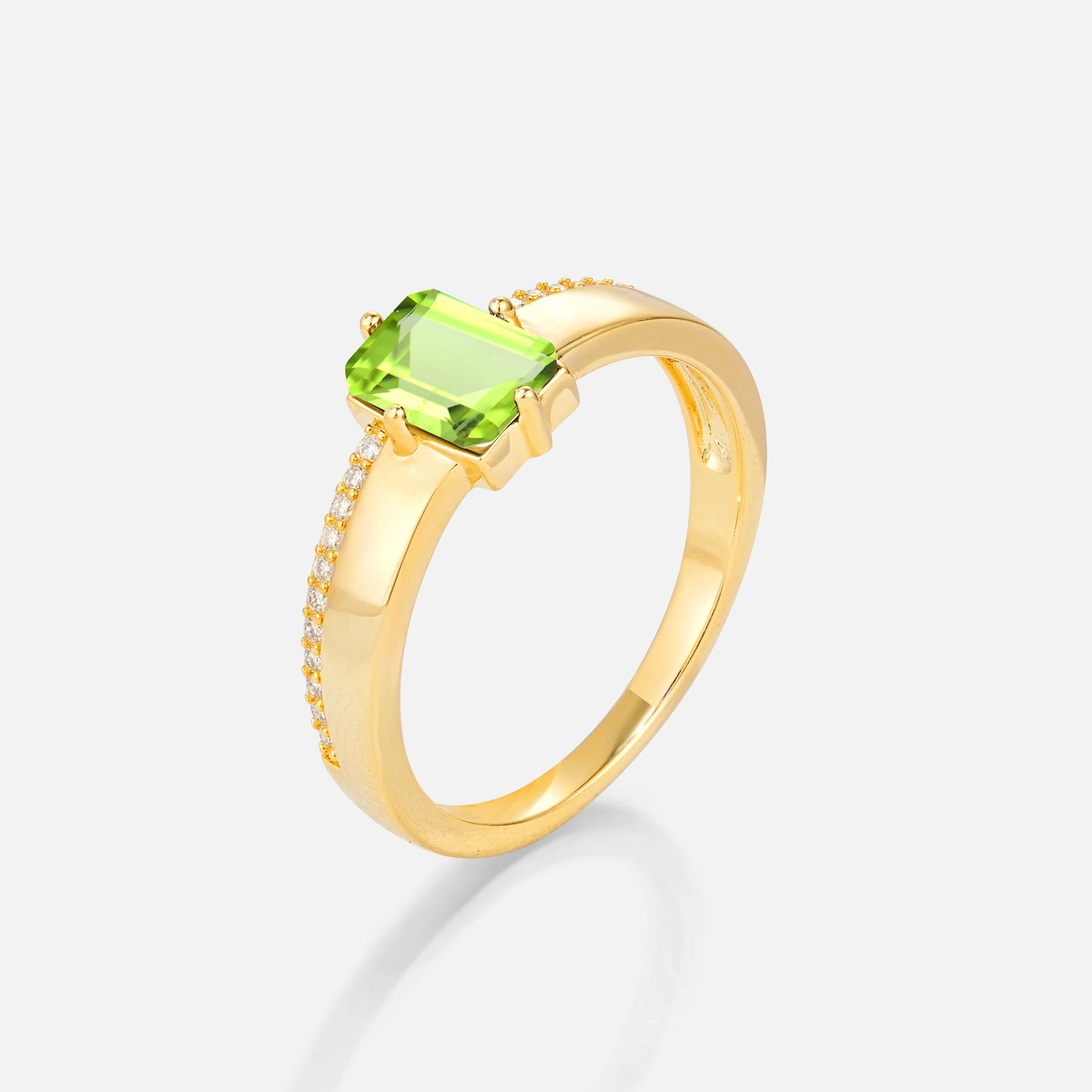 Emerald Cut Peridot Tapered Pavé Solitaire Engagement Ring - Additional view
