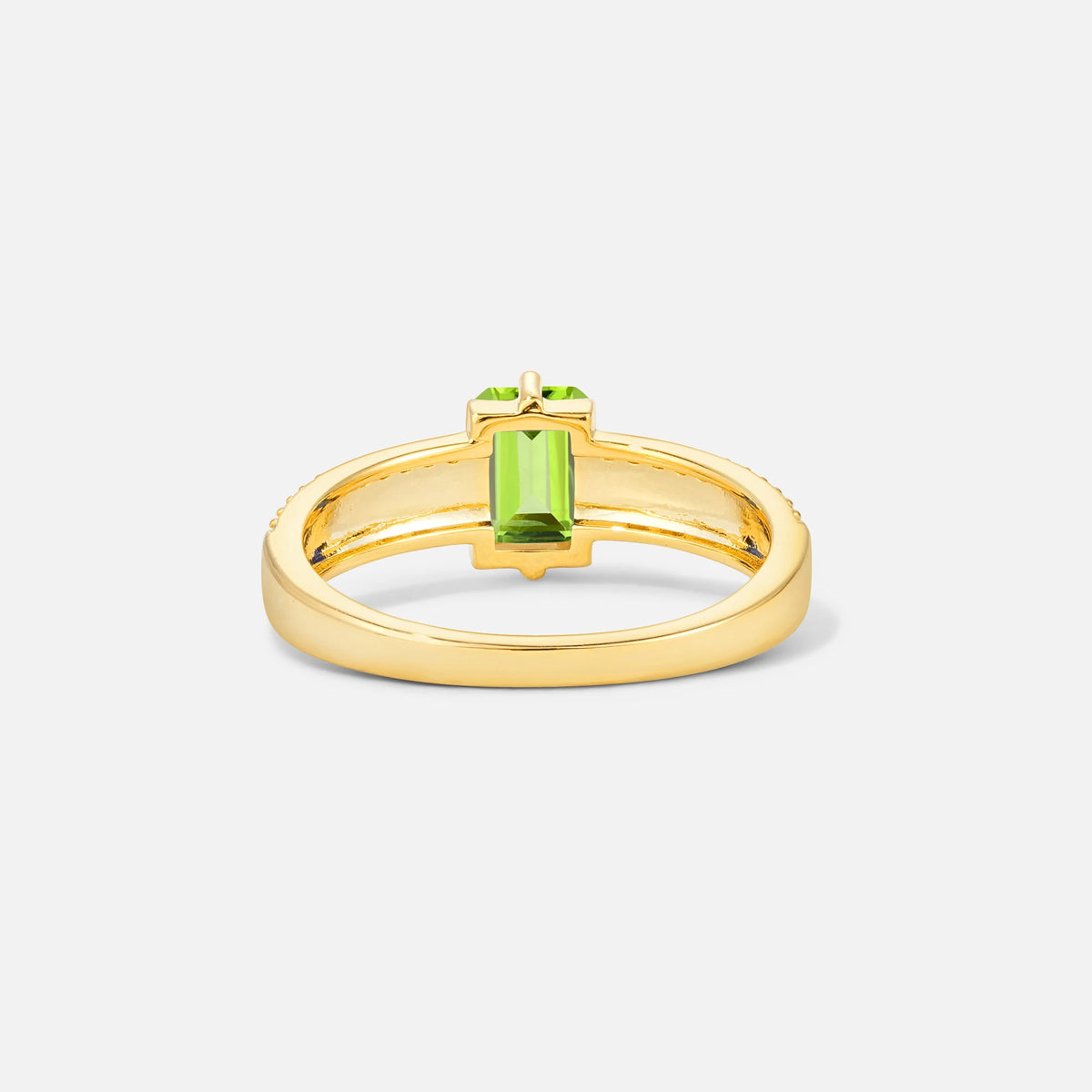 Emerald Cut Peridot Tapered Pavé Solitaire Engagement Ring - Additional view