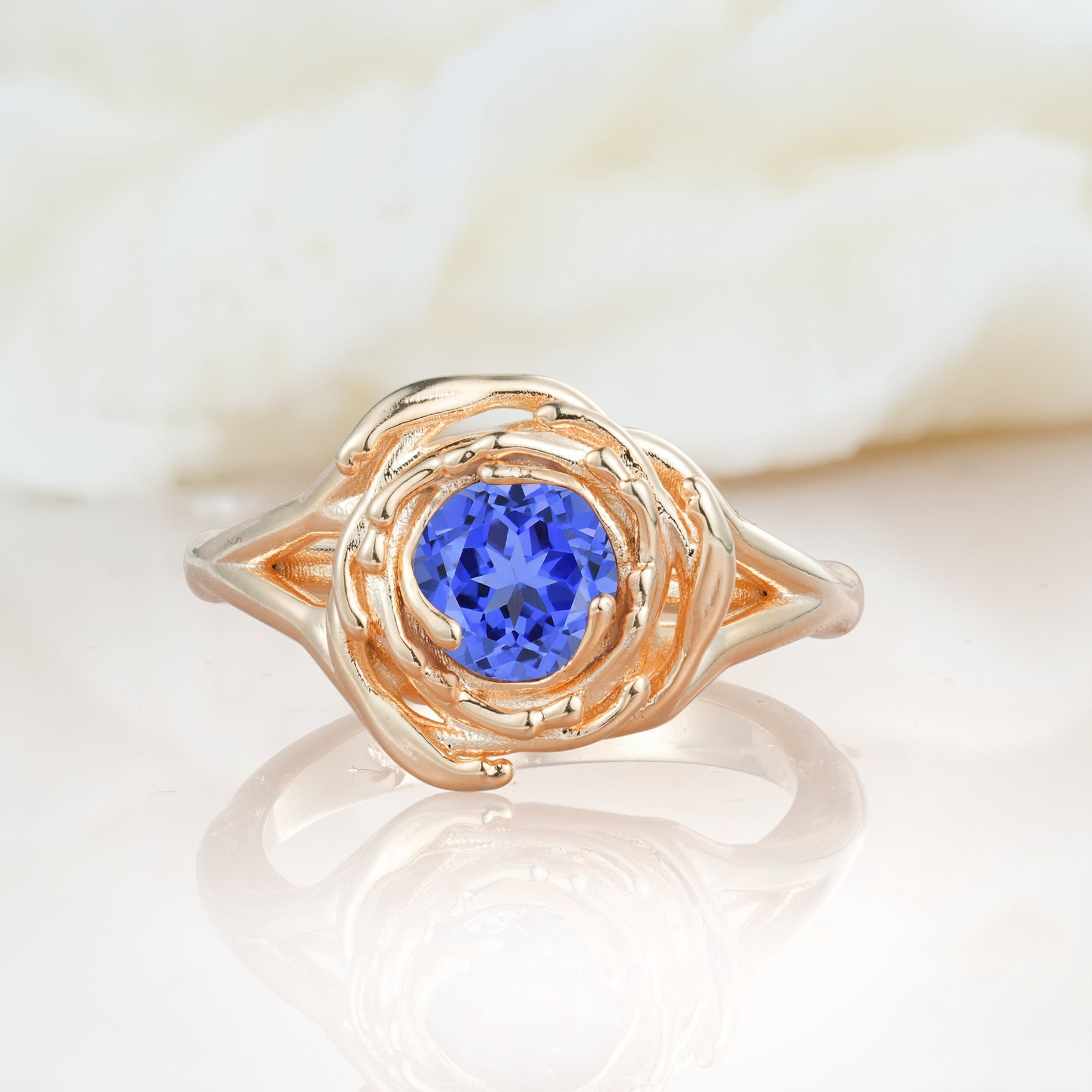 Round Cut Sapphire Swirl Halo Engagement Ring - Additional view