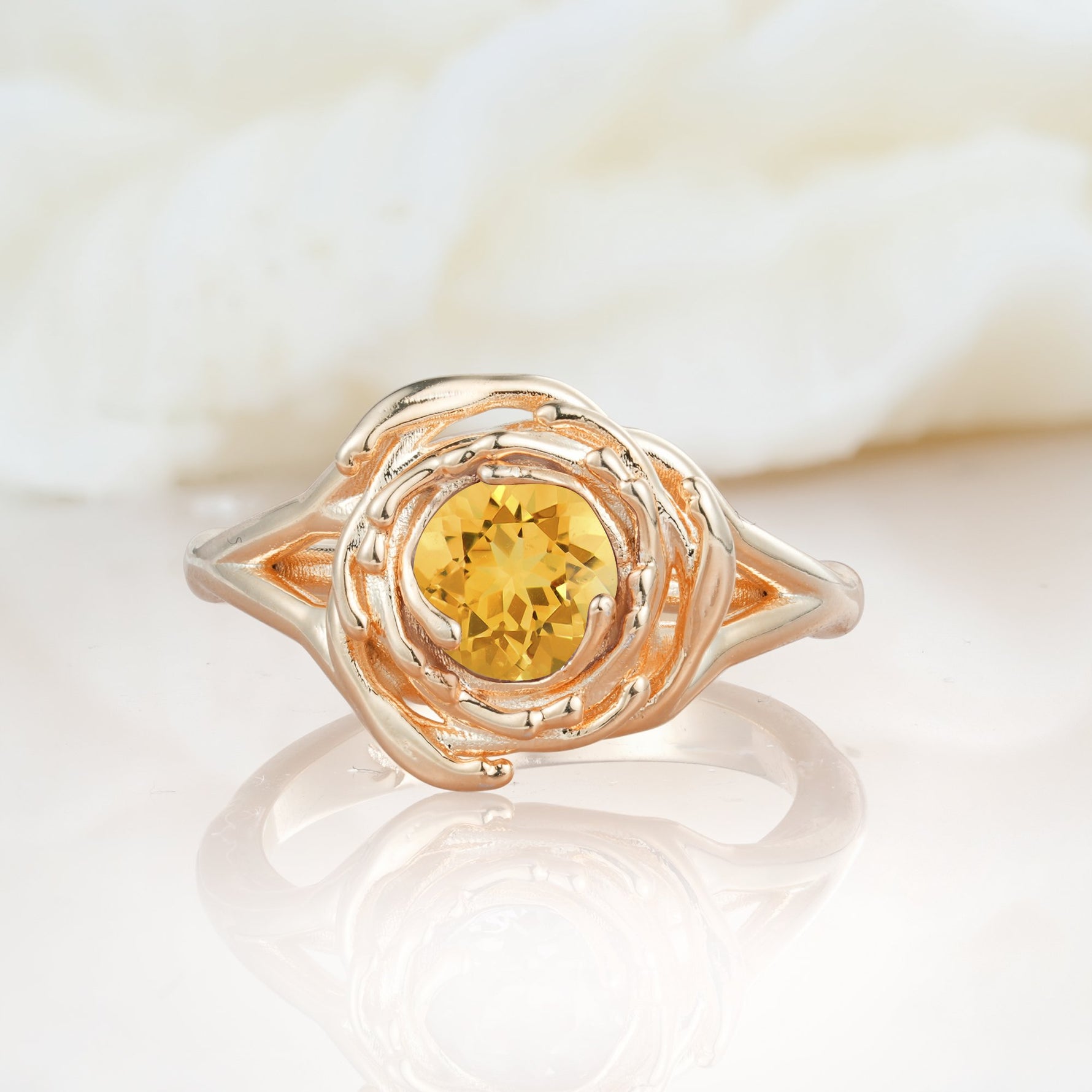 Round Cut Citrine Swirl Halo Engagement Ring - Additional view