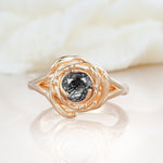 Round Cut Black Rutilated Quartz Swirl Halo Engagement Ring - Additional view