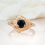 Round Cut Black Onyx Swirl Halo Engagement Ring - Additional view