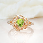 Round Cut Peridot Swirl Halo Engagement Ring - Additional view