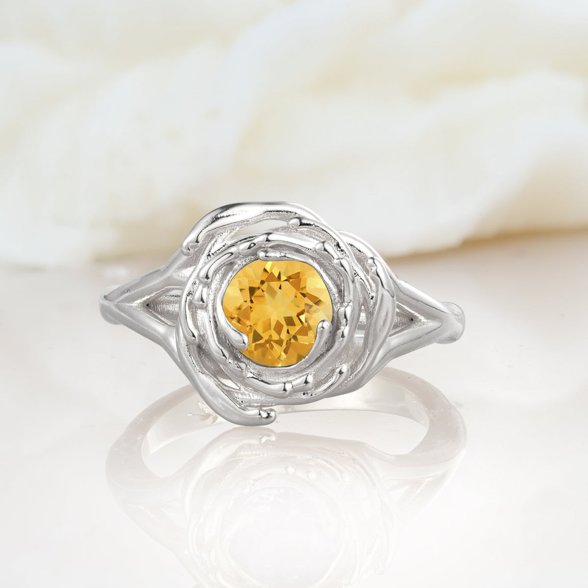 Round Cut Citrine Swirl Halo Engagement Ring - Additional view