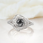 Round Cut Black Rutilated Quartz Swirl Halo Engagement Ring - Additional view