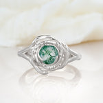 Round Cut Moss Agate Swirl Halo Engagement Ring - Additional view