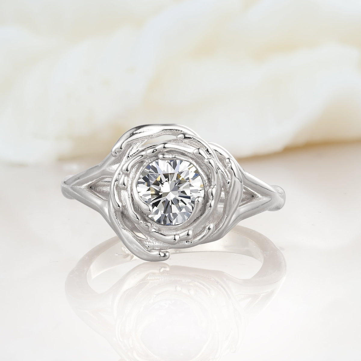 Round Cut Lab Diamond Swirl Halo Engagement Ring - Additional view