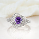 Round Cut Amethyst Swirl Halo Engagement Ring - Additional view