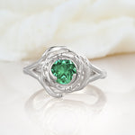 Round Cut Emerald Swirl Halo Engagement Ring - Additional view