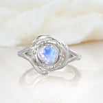Round Cut Moonstone Swirl Halo Engagement Ring - Additional view