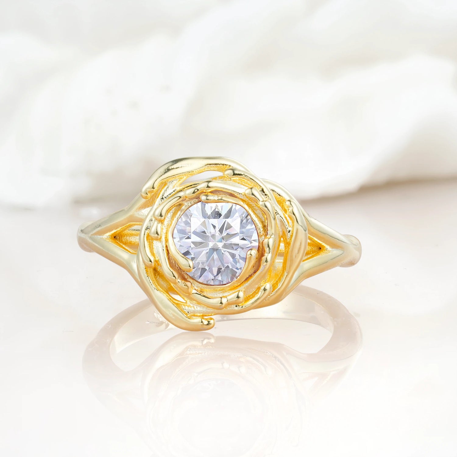 Romantic Flower Moissanite Promise Ring with Round Cut
