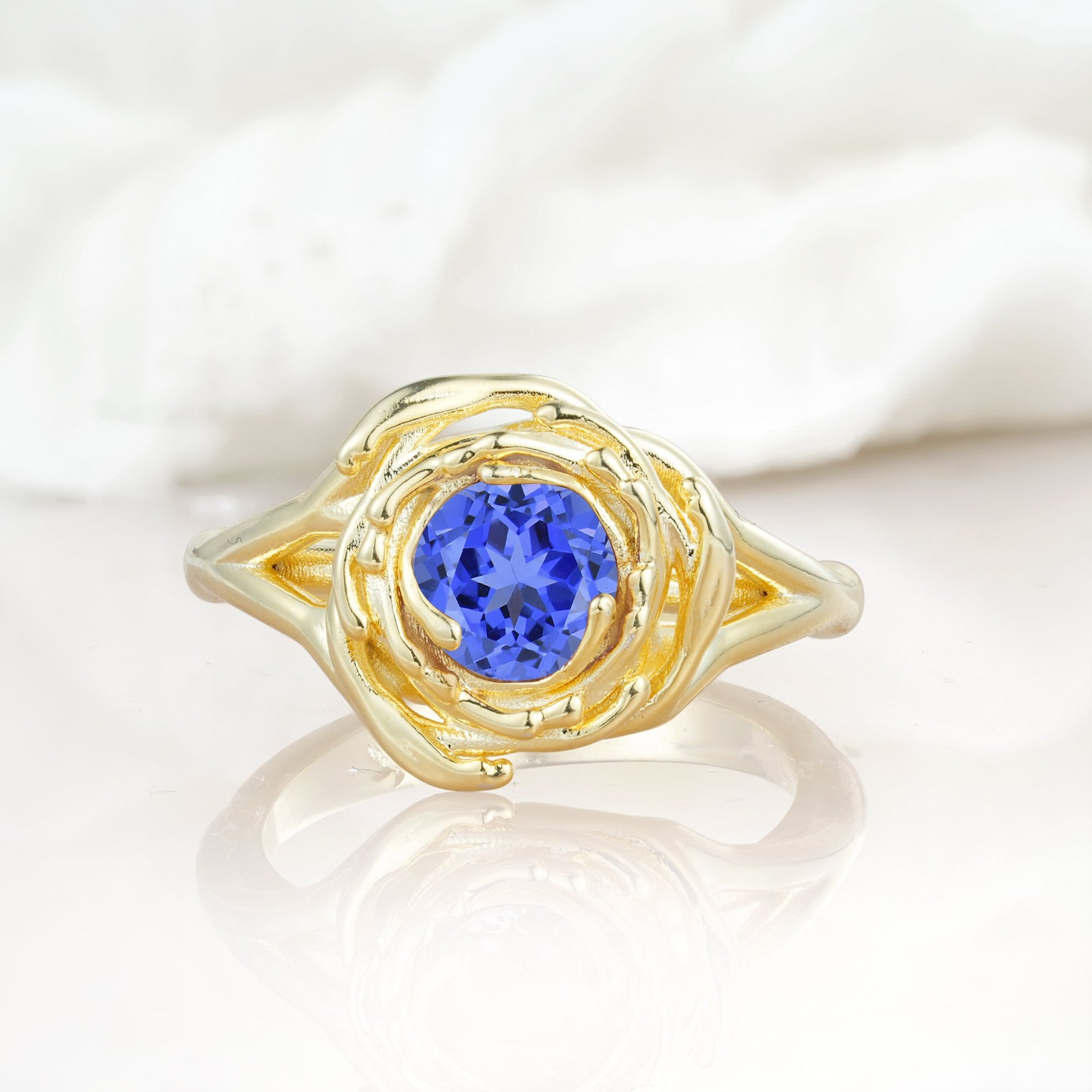 Round Cut Sapphire Swirl Halo Engagement Ring - Additional view